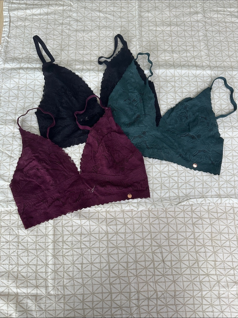 Danskin Lace Bralette Set — Navy, Teal & Wine